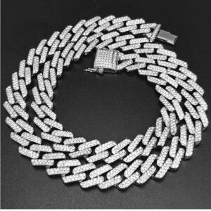 Iced Out Cuban Chain Necklace Silver Tone, 16 inches